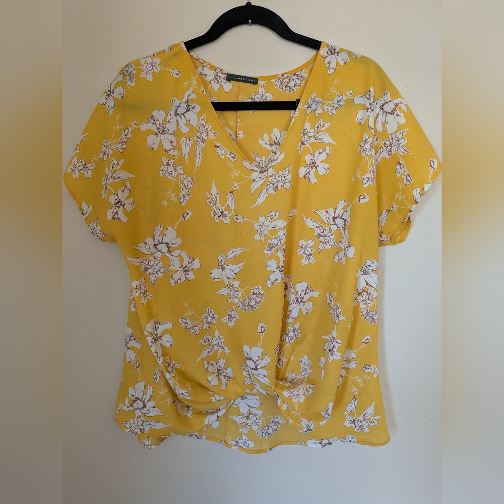West Kei Floral Yellow Women's Blouse Size L